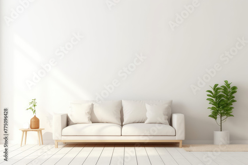 White modern living room minimal home design mockup on empty bright background
