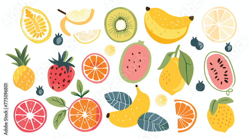 Cute Fruit Illustration Element Vector Icon flat vector