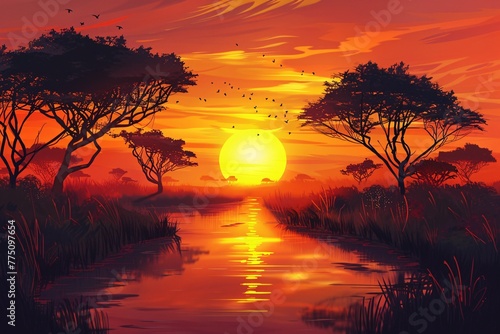 a sunset over a river © Alex