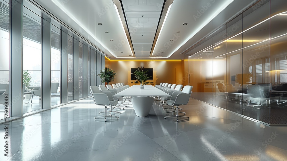 Obraz premium Conference room with seats at company. Generative AI.