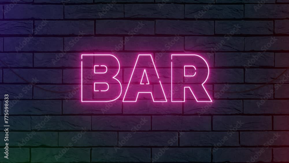 Neon Bar Text Sign on Brick Wall. Illuminate the Night with Retro Charm and Urban Cool in Dynamic Visuals. Neon Bar Text Sign on Brick Wall. Illuminate the Night with Retro Charm and Urban Cool in Dynamic Visuals.