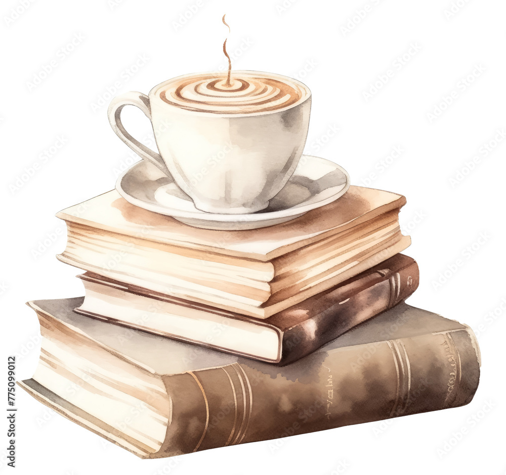 Coffee cup on stack of books illustration Coffee cup on stack of books illustration