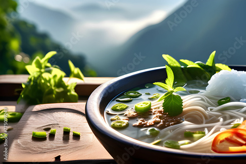 Pho (Vietnam) - A fragrant broth soup with rice noodles, rice noodles,herbs, and thinly sliced meat.