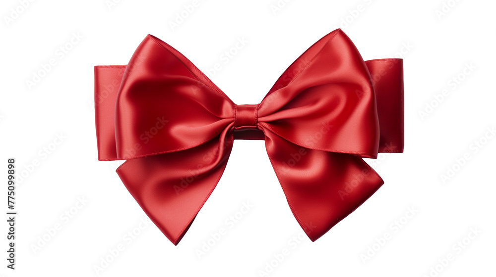 Decorative red bow and ribbon isolated on transparent background, PNG available