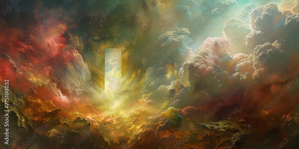 a vivid dream and a memory, a transitional thought through an open doorway into a realm of forbidden surrealism of awe and wonder in the style of light and space a vivid dream and a memory, a transitional thought through an open doorway into a realm of forbidden surrealism of awe and wonder in the style of light and space