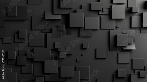 Abstract 3D squares on a gradient backdrop - This image features a detailed depiction of abstract 3D squares and rectangles on a gradient dark background, playing with light and shadow