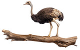 Avian Relaxation: Ostrich and Wooden Bough isolated on transparent Background