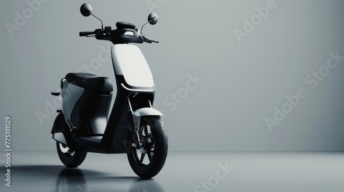 Black and white electric scooter on gray background, modern style