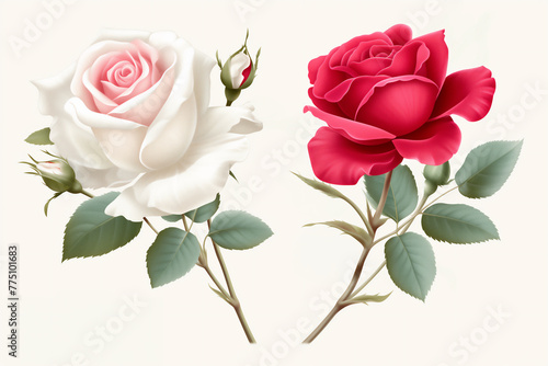 赤と白のバラのリアリスティックなイラスト photo
