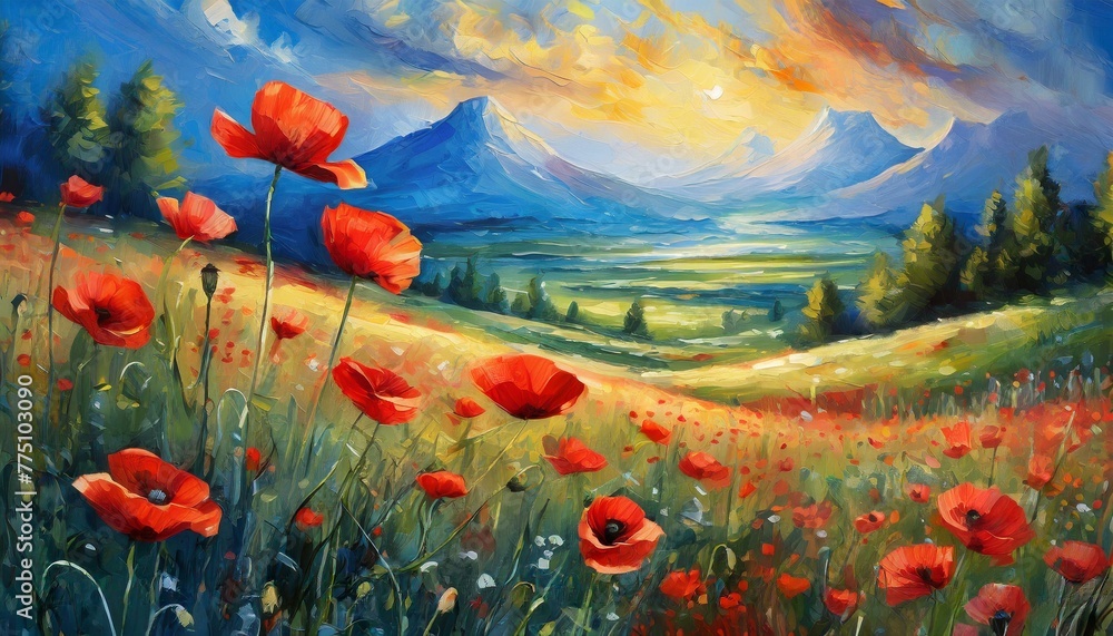Obraz premium field of poppies and sky