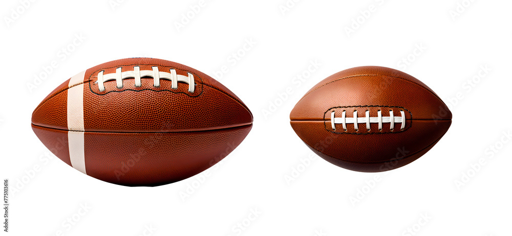 Set of American football balls for College, Junior, and High School levels: A close up look, Isolated on Transparent Background, PNG Set of American football balls for College, Junior, and High School levels: A close up look, Isolated on Transparent Background, PNG