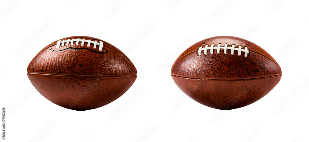 A close up on the set of American football balls for Junior, High School, and College, Isolated on Transparent Background, PNG A close up on the set of American football balls for Junior, High School, and College, Isolated on Transparent Background, PNG