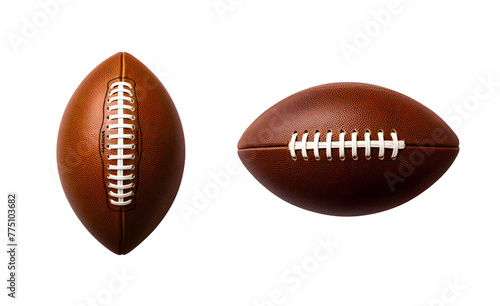 Close up set of American football ball for College, High School, and Junior levels, Isolated on Transparent Background, PNG photo