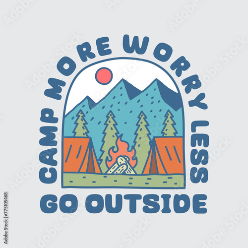 camp more worry les camping vector illustration for t shirt badge patch sticker design