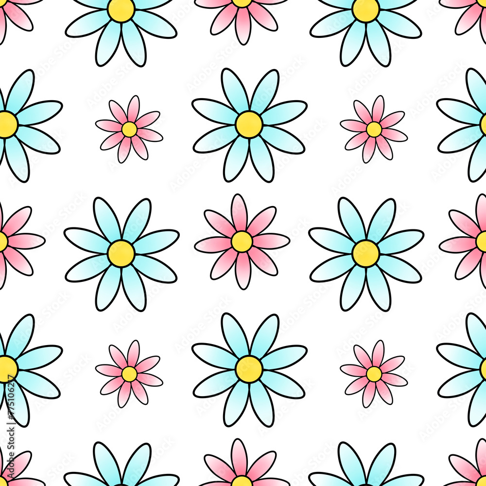 Blue and pink flowers repeating pattern Blue and pink flowers repeating pattern