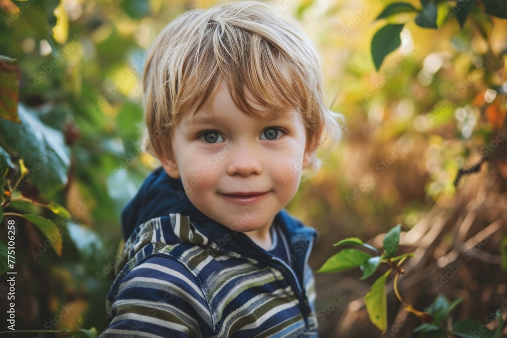 Portrait of a smiling little boy on a background of green foliage Portrait of a smiling little boy on a background of green foliage