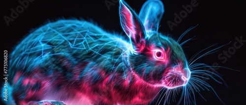 A rabbit with bioluminescent fur created through genetic engineering to study gene expression photo
