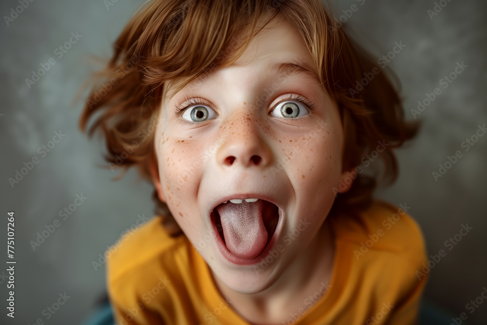 Portrait of cute child making funny silly faces, on solid background. Portrait of cute child making funny silly faces, on solid background.
