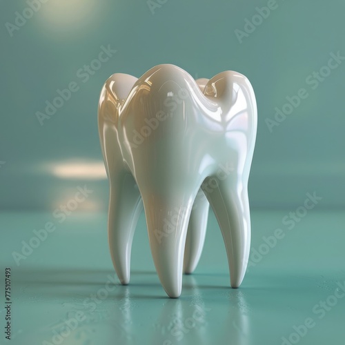 stomatology, one white healthy strong molar. 3d tooth on turquoise background