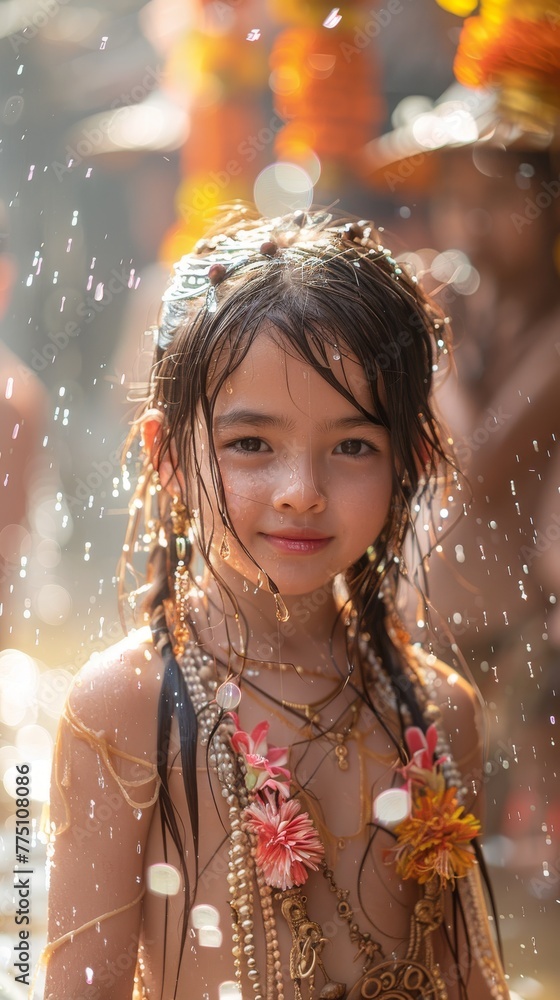 Happy child in water playing at Songkran Festival. April celebration of Thai New Year, traditional holiday. Happy child in water playing at Songkran Festival. April celebration of Thai New Year, traditional holiday.
