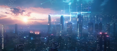 Futuristic Smart cyberpunk city future modern science technology background wallpaper AI generated image photo