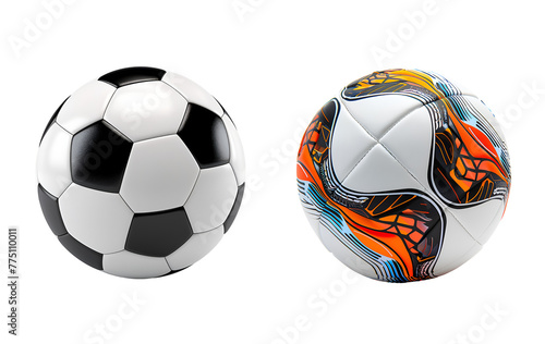 Soccer ball set, both modern and classic, close up, Isolated on Transparent Background, PNG