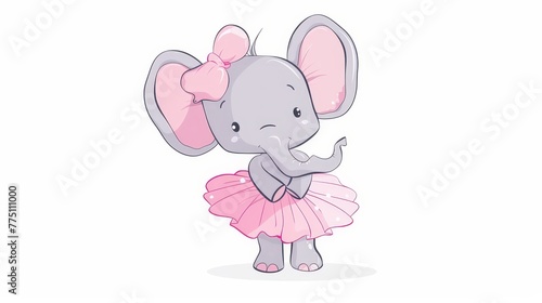  An elephant adorned in a pink tutu, complete with a bow atop its head and a full skirt at its back