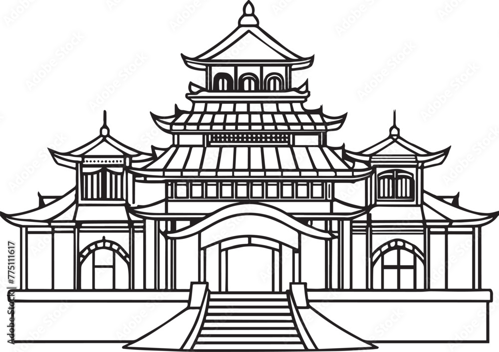 Fototapeta premium Japanese architecture. Hand drawn vector illustration