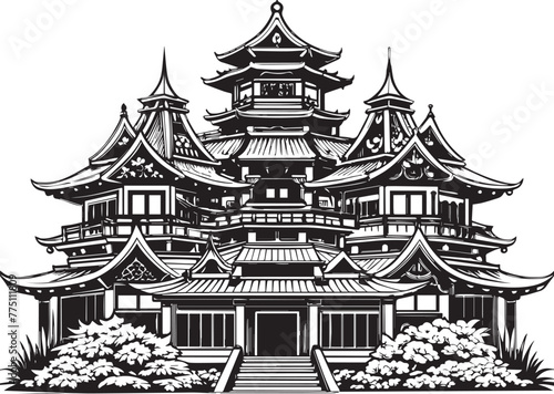 Japanese architecture. Hand drawn vector illustration