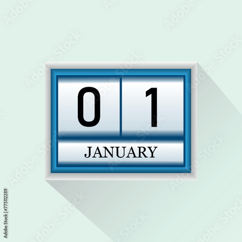 1 January Vector flat daily calendar icon. Date and month.