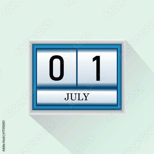 1 July Vector flat daily calendar icon. Date and month.