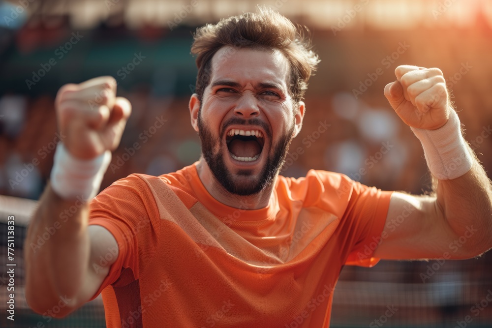 Tennis player celebrating a victory - obrazy, fototapety, plakaty 