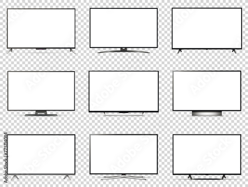 Realistic tv set with blank screen isolated on transparent background
