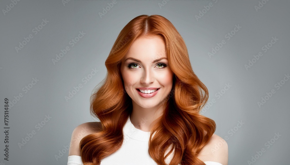 Graceful Red-haired Woman: Studio Shot with Grey Background and Space for Branding Graceful Red-haired Woman: Studio Shot with Grey Background and Space for Branding