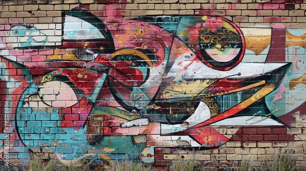 Obraz premium abstracted outdoor mural art on brick