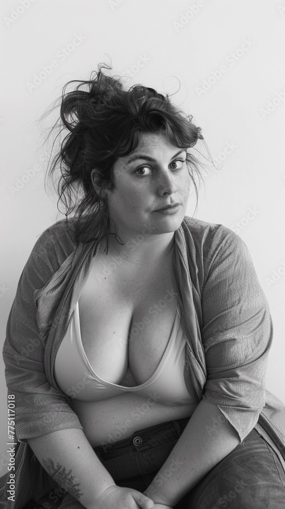 beautiful female model plus size on a simple isolated background beautiful female model plus size on a simple isolated background