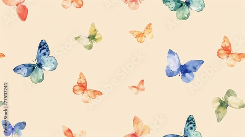  Vibrant butterflies in various hues  flutter against a beige backdrop