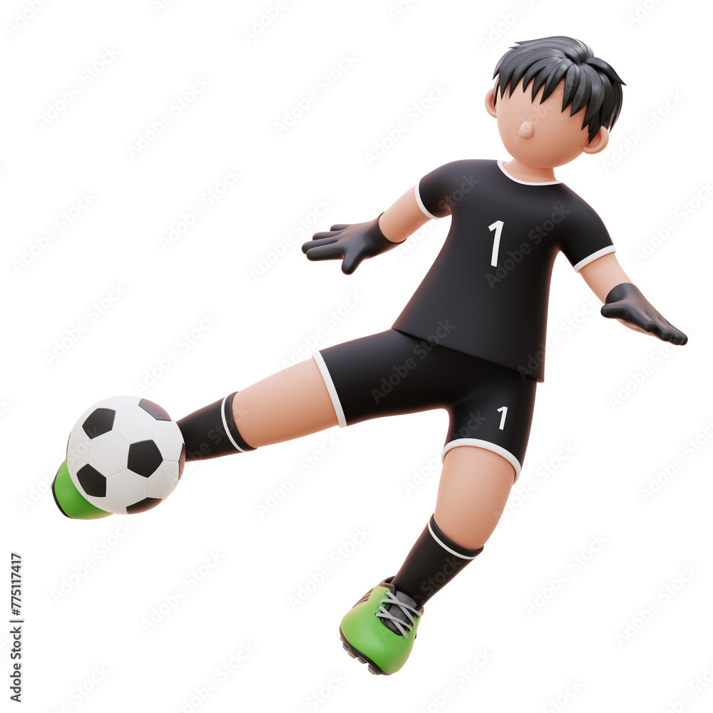 goalkeeper kicks the ball 3d character