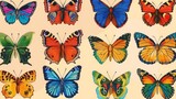   A group of vibrant butterflies atop a blank paper, one bearing an image of a single butterfly