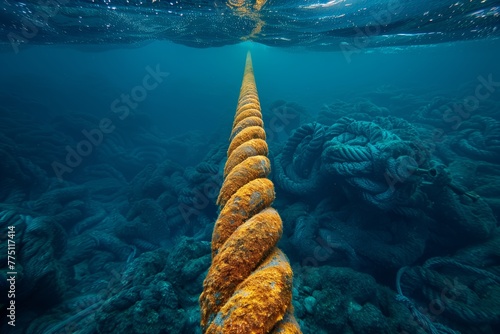 Aged underwater pipeline covered in sea life © gearstd