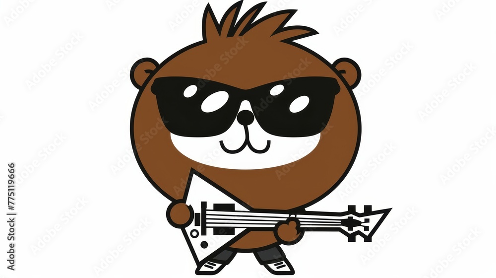   A drawing of a bear wearing a bow tie, holding an arrow in one hand, and donning sunglasses on both eyes