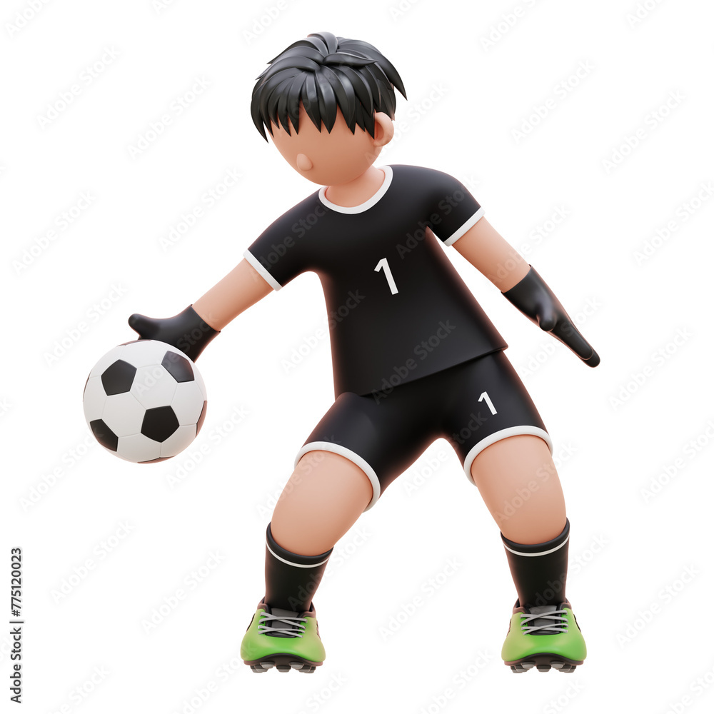 the goalkeeper parries the ball down 3d character