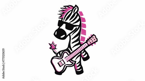   A zebra holding a guitar in one hand and a star in the other hand