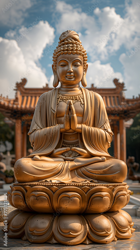 Obraz premium Buddha statue with temple in background