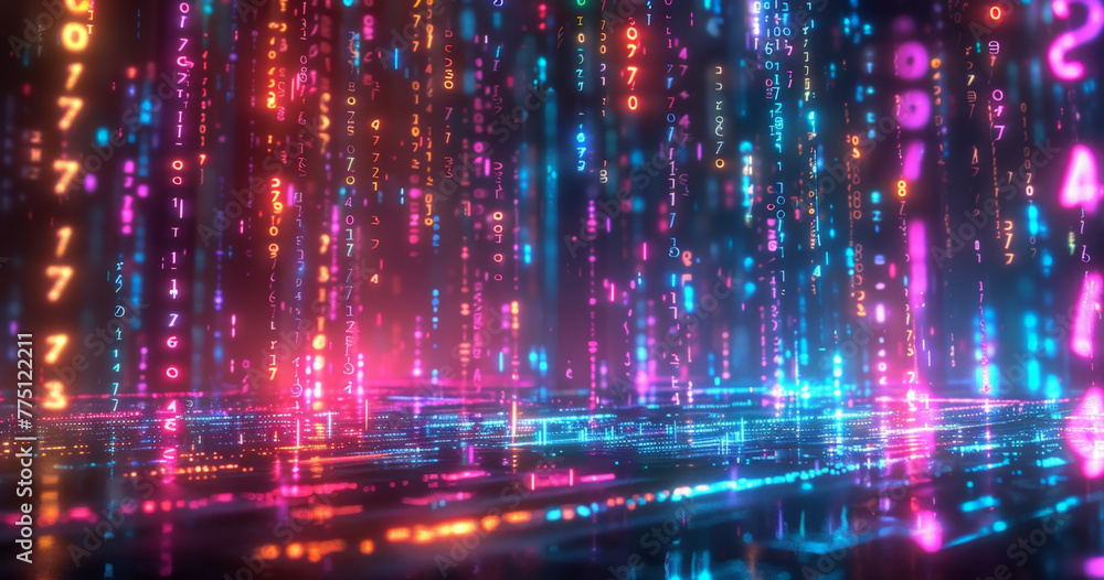 Big Data technology visualization. Neon Glowing Flow of data. Cyberspace background in a cyberpunk style. Big Data technology visualization. Neon Glowing Flow of data. Cyberspace background in a cyberpunk style.