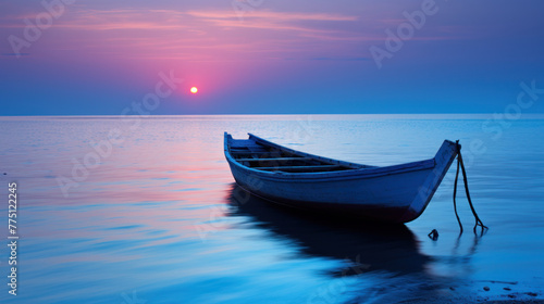 wooden boat on water at dusk © mimadeo