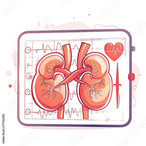 Detailed drawing of kidneys against white backdrop, highlighting renal features. isolated on a Transparent Background. Generative AI photo