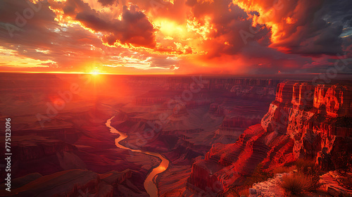 A fiery sunset over the Grand Canyon - nature's grandeur photo