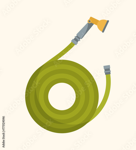 Green garden hose for watering, vector flat illustration