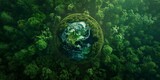 Aerial top view green forest with earth, Green planet in your hands, Save Earth, Texture of forest view from above ecosystem and healthy environment, hyper realistic,